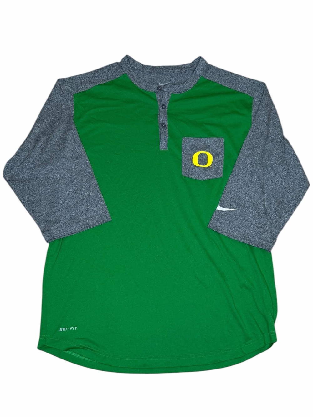 Nike Oregon Ducks Dri-FIT Henley Shirt Green Gray Long Sleeve Men’s Large